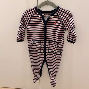 Ralph Lauren - baby boy red/navy blue striped long sleeve Onesie romper 9 months